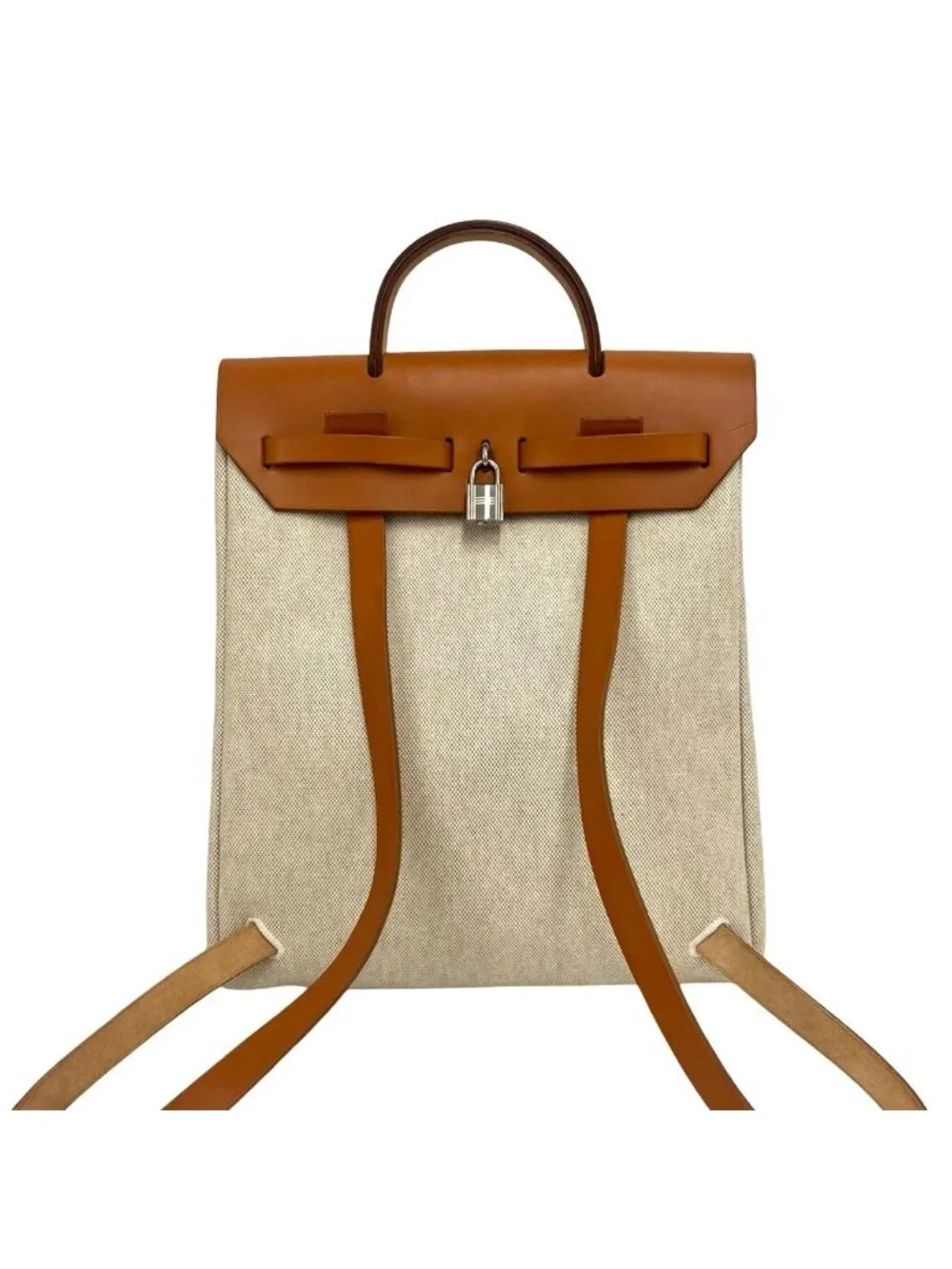 Hermes Herbag a Dos PM Toile H Leather Backpack Gold Ivory